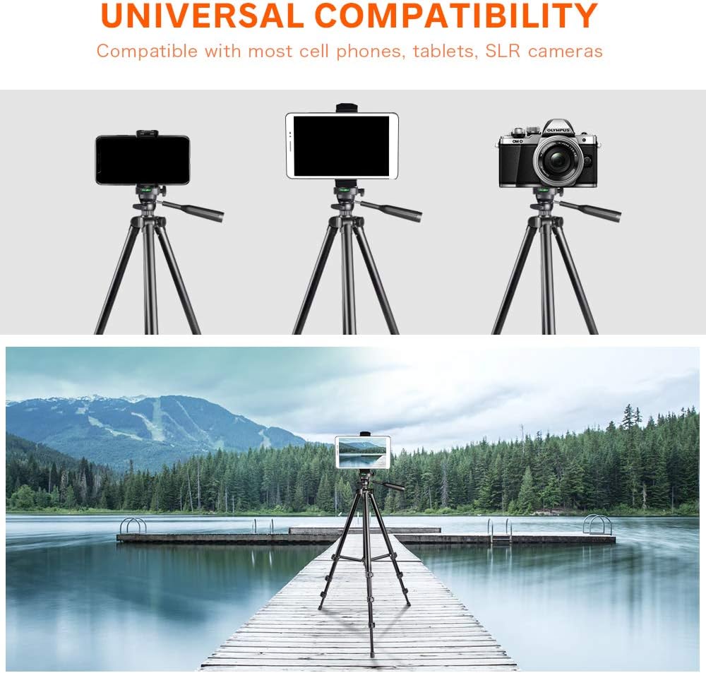 Phone Tripod, UBeesize 50’’ Extendable Lightweight Aluminum Tripod Stand with Universal Cell Phone/Tablet Holder, Remote Shutter, Compatible with Smartphone & Tablet & Camera.