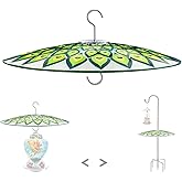 13" Glass Rain Cover for Bird Feeder Outdoors - Baffle on Shepherd Pole/Post or S Hook Hanging - Large Weather Guard Protective Dome - Dia. 33CM - Peacock Feather