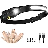 Rechargeable LED Headlamp, 400 Lumens, USB-C, IPX4 Waterproof, 5 Modes, — Lightweight, Adjustable, Hard Hat Clips Included; f