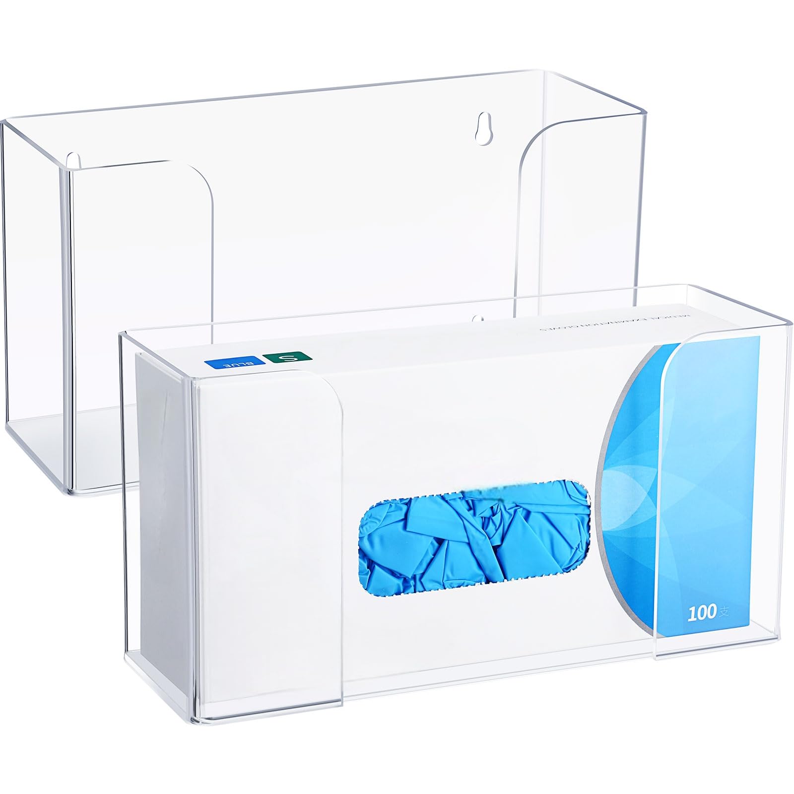 Photo 1 of Weysat 2 Pcs Acrylic Glove Box Holder Dispenser Glove Holder for Wall Mount Acrylic Rack Wall Floating Mask Dispenser for Medical Latex Rubber Disposable Mitten Boxes(Clear,Horizontal Style)