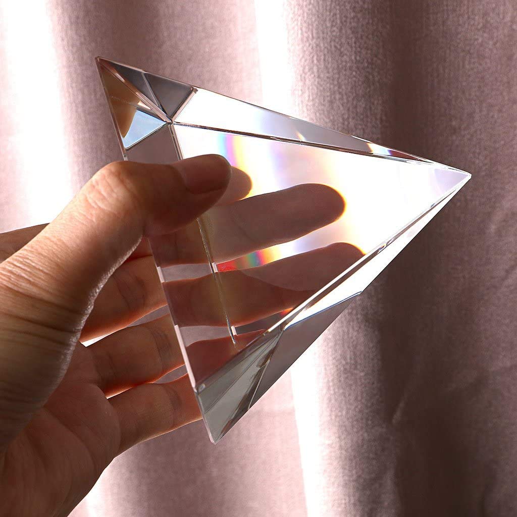 2.4 inch Clear Crystal Pyramid Prism,Glass Table Paperweight with Gift Box,Lens for Light Spectrum Rainbows
