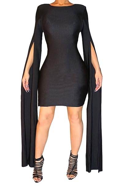 Women S Girls Sexy Floor Length Split Long Sleeve Bandage Party Club Midi Dress