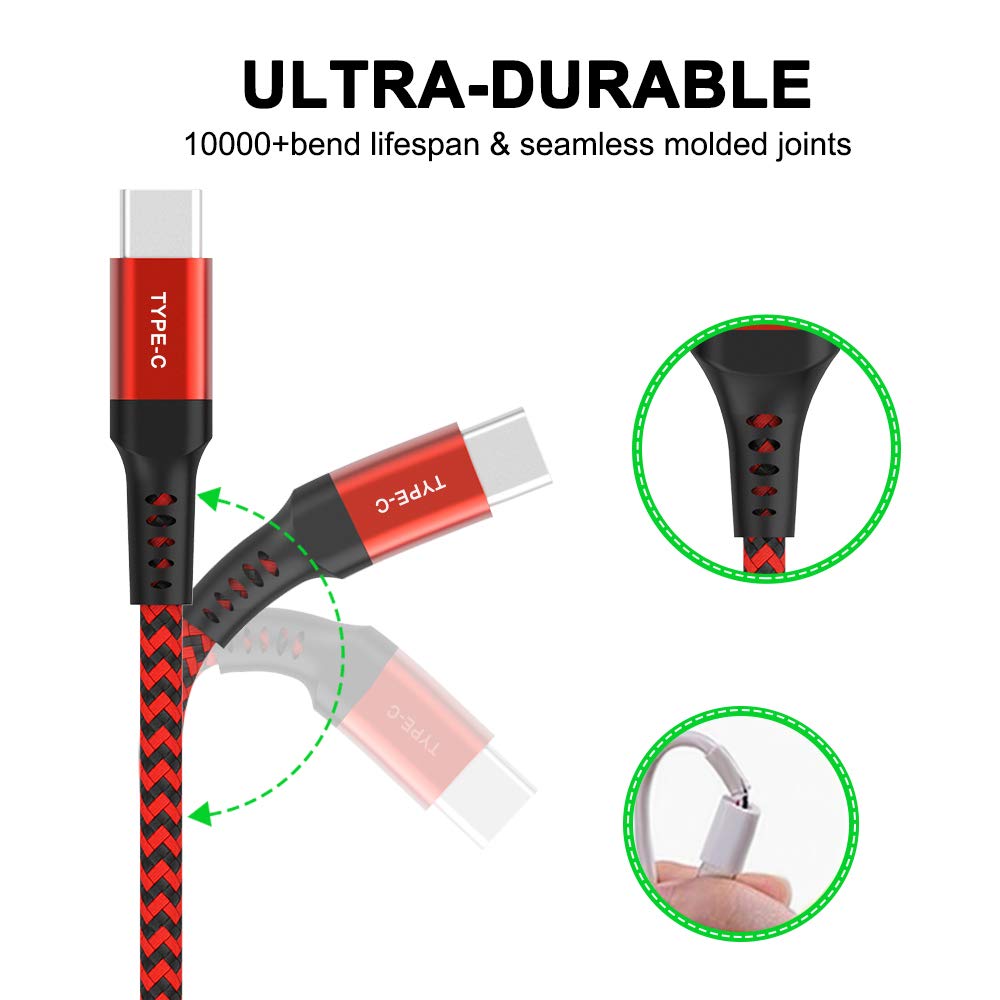 USB Type C Cable, AIRGINE Nylon Braided Fast Charging Cord (2Pack, 6.6ft, Red) Compatible for Samsung Galaxy S9 Plus S8 Plus Note 9 and Other Type C Cable Design Devices