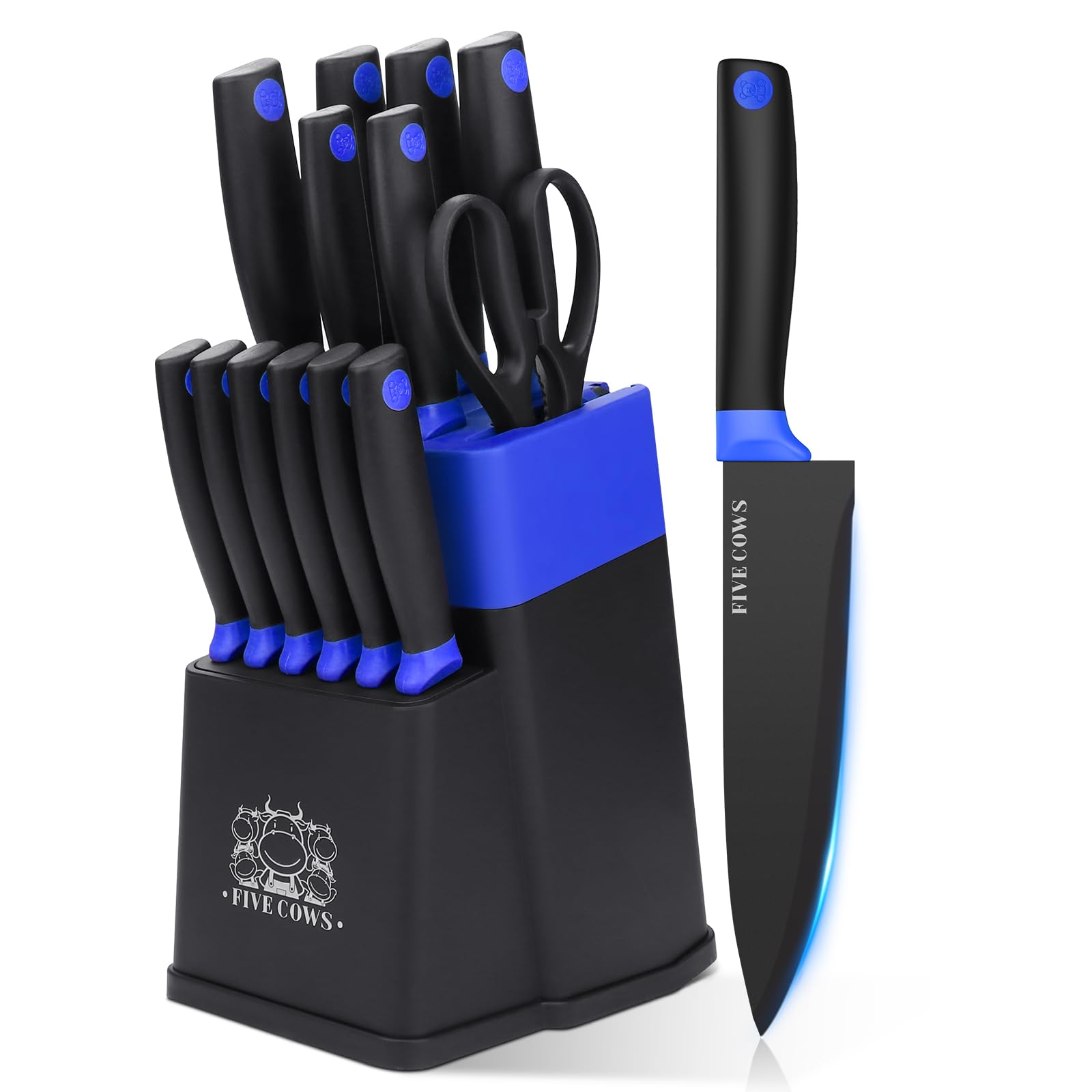 Photo 1 of 14 Pcs Kitchen Knife Block Set with Sharpener German High Carbon Stainless Steel Chef Knives, Razor-Sharp & Durable, Lightweight Anti-Slip Handle, Professional Set for Home & Kitchen (Blue)