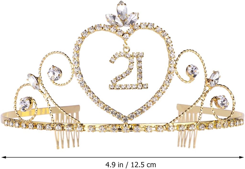 21 Birthday Crown with Hair Comb Rhinestone Princess Tiara Happy Birthday Crowns 21st BirthdayParty Supplies (Golden) - Image 4