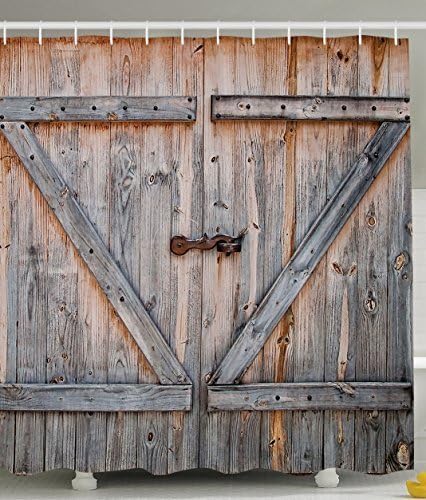 Think Yes Country Decor Old Wooden Garage Door American Country Style Decorations for Bathroom Photography Print Vintage Rustic Decor Home Antiqued Look Polyester Fabric Shower Curtain