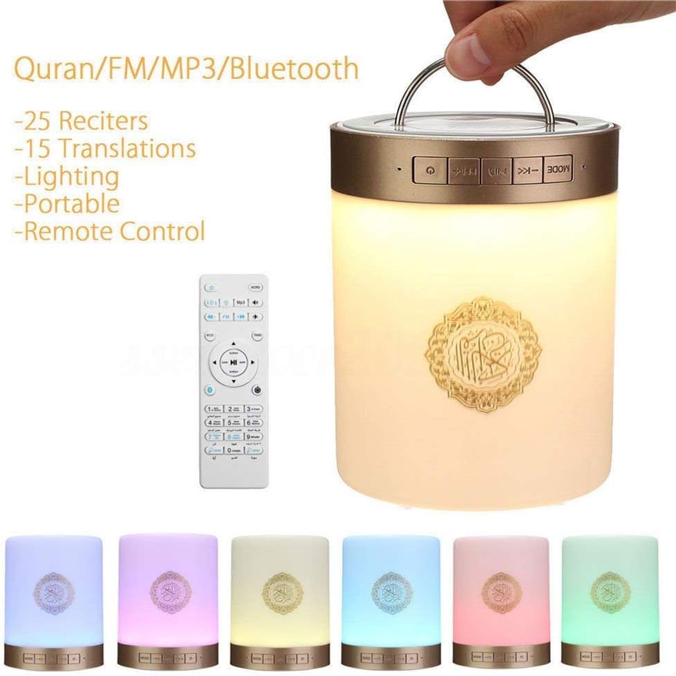 AINGOL Quran Touch Lamp Portable Speaker,Universal Bluetooth Speaker Portable Remote Control Wireless MP3 FM Radio Quran Touch LED Speaker with 25 Language