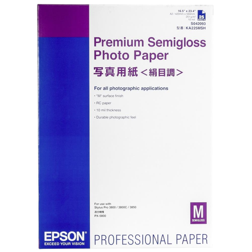 Epson premium Semi Gloss Photo Paper A2, 250G/M², 25 sheets C13S042093 S042093, Genuine ,White