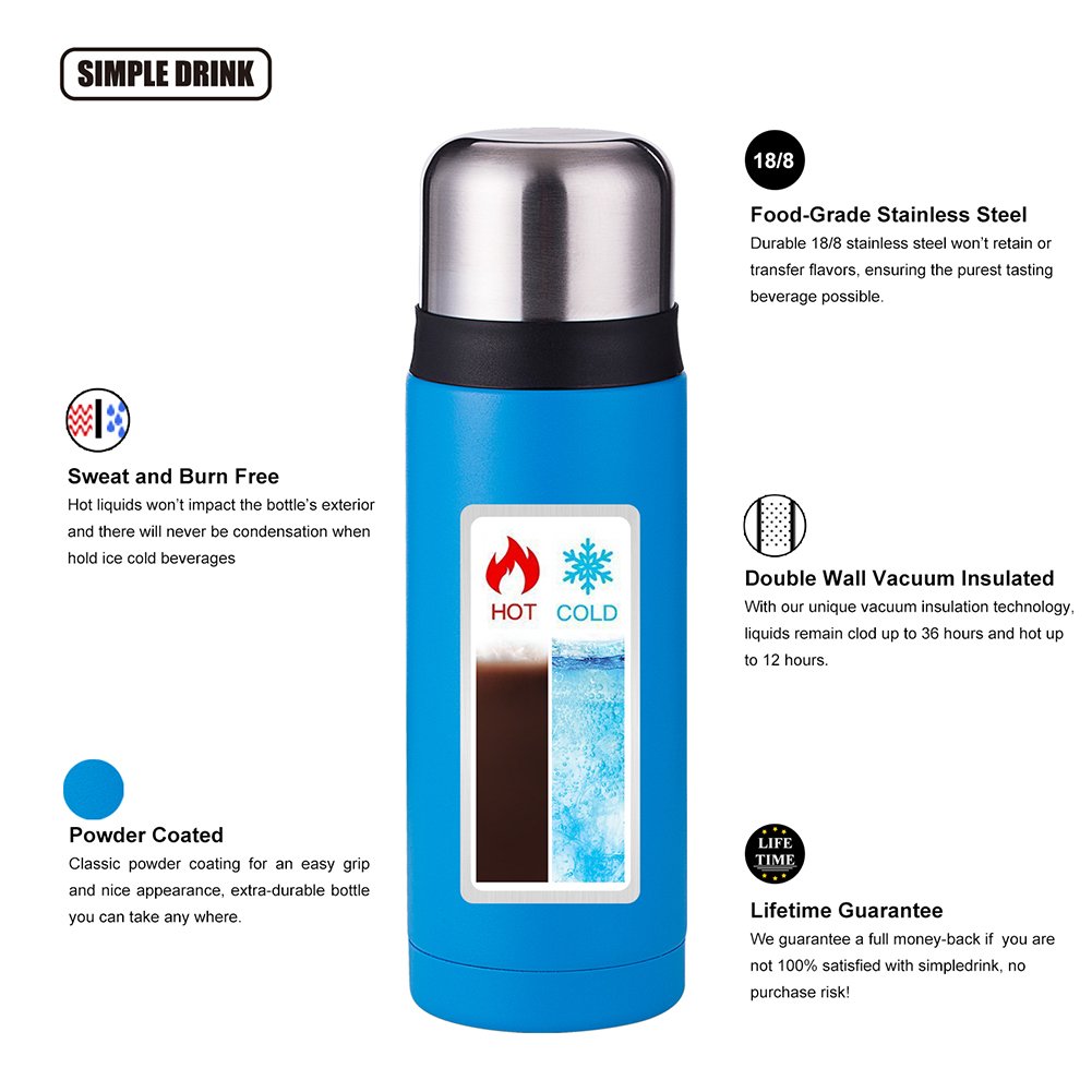 Simple Drink Blue 25oz Stainless Steel Running Water Bottle Reusable, Hydroflask, Hydro Vacuum Sealed Metal Flask, Kids Thermos Coffee Travel Mugs Funny, Insulated Infuser Tea Cups, Cool Large Canteen