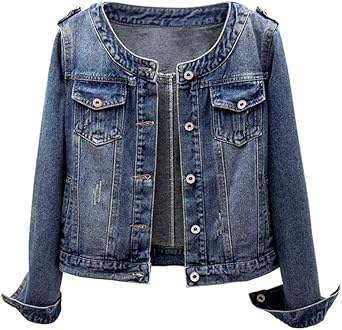 collarless denim jacket women