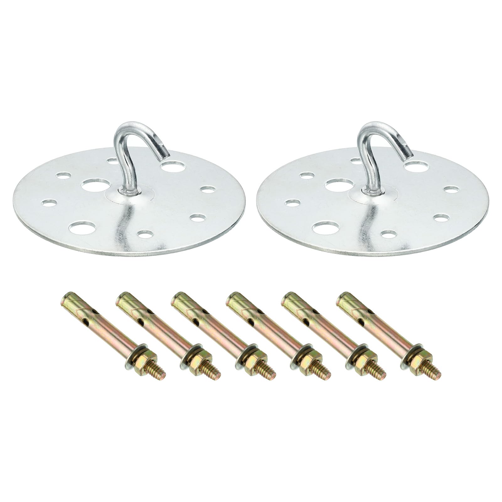 PATIKIL 220lbs 95mm Steel Ceiling Hooks, 2pcs Ceiling Fan Hook Pad Eyes Plate Wall Hanger Hardware with Mounting Screws for Hanging Lamp Plant Baskets
