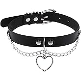 eYLun Women Leather Heart Chain Necklace - Punk Goth Choker Collar