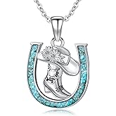 YYmqmq Western Cowboy Necklace 925 Sterling Silver Horseshoe Pendant Western Jewelry Cowgirl Gifts for Women Girlfriend Cowboy Cowgirl