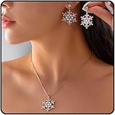 CLOORDE Christmas Snowflake Jewelry Set for Women Winter Silver Pearl Crystal Snowflake Pendant Necklace Sparkly Rhinestone Snowflake Dangle Earrings Jewelry Christmas Gifts Stocking Stuffers for Her