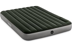 INTEX 64763E Dura-Beam Standard Downy Air Mattress: Fiber-Tech – Queen Size – Built-in Foot Pump – 10in Bed Height – 300lb We
