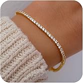 TDBSOQI 14K Gold Plated Cubic Zirconia Classic Tennis Bracelets for Women Dainty Round Oval Baguette Tennis Bracelet for Wedding Bridal Prom Jewelry Gift Size 6.5"+1"