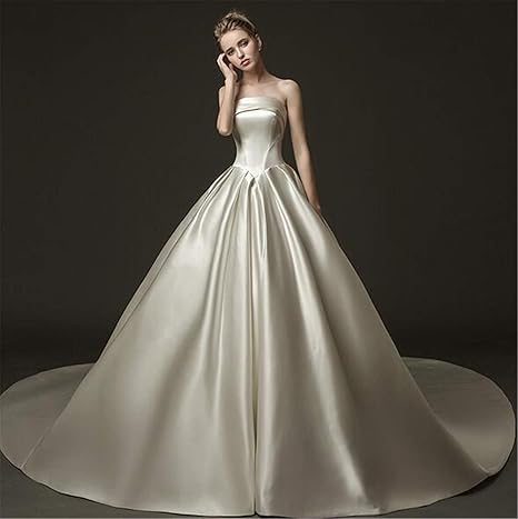 Amazon.com: He-shop Wedding Dress, Satin Bride Trailing Long ...