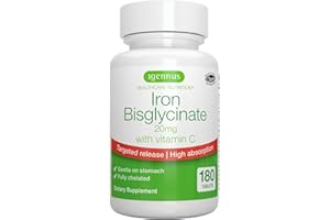 IGENNUS HEALTHCARE NUTRITION Igennus Clean Iron Bisglycinate 20mg, Vitamin C, 6 Month Supply, Gentle Chelated High Absorption Formula & Targeted Release Ferrous Bisglycinate for Women and Men, One Daily, Vegan, 180 Tablets