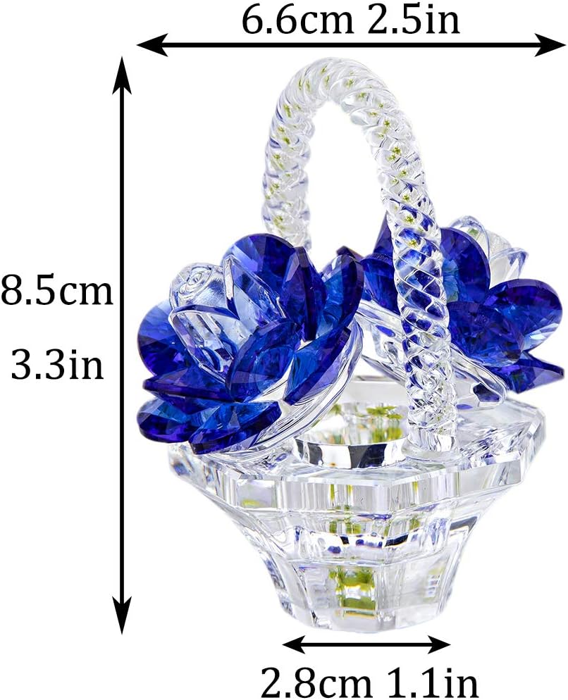 H&D HYALINE & DORA Crystal Rose Flower Basket Figurine, Glass Rose Figurines Ornament Collectibles, Home Decoration Wedding (Blue) - Image 4