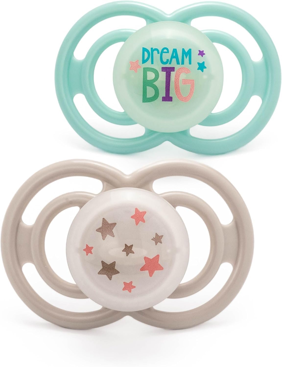 MAM Perfect Night Soothers | 6-18 Months | 2 Pack | Glow in The Dark Dummies | Comes in Dummy Steriliser Case | Baby Accessories for Newborn | White/Grey (Various Designs)