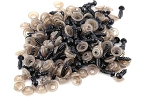 100PCS Safety Eyes for Crafts Black Plastic Eyes with Washers Amigurumi Eyes for Stuffed Animals Puppet DIY Doll Animal Craft