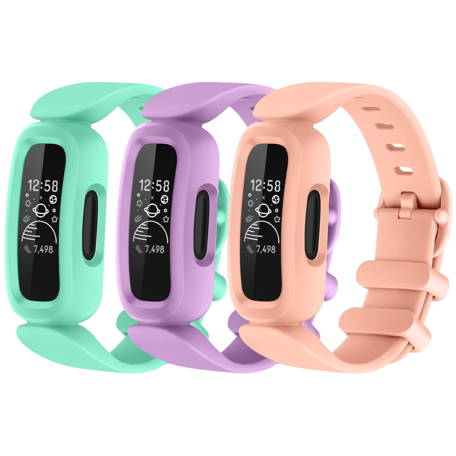 AMCC Straps compatible with Fitbit Ace 3 Strap for Kids, [3 Pack] Soft Silicone Adjustable Wristband Replacement Strap Boys Girls (3-Pack 04)