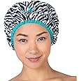 Reusable Shower Cap & Bath Cap & Lined, Oversized Waterproof Shower Caps Large Designed for all Hair Lengths with PEVA Lining & Elastic Band Stretch Hem Hair Hat - Fashionista Sassy Stripes