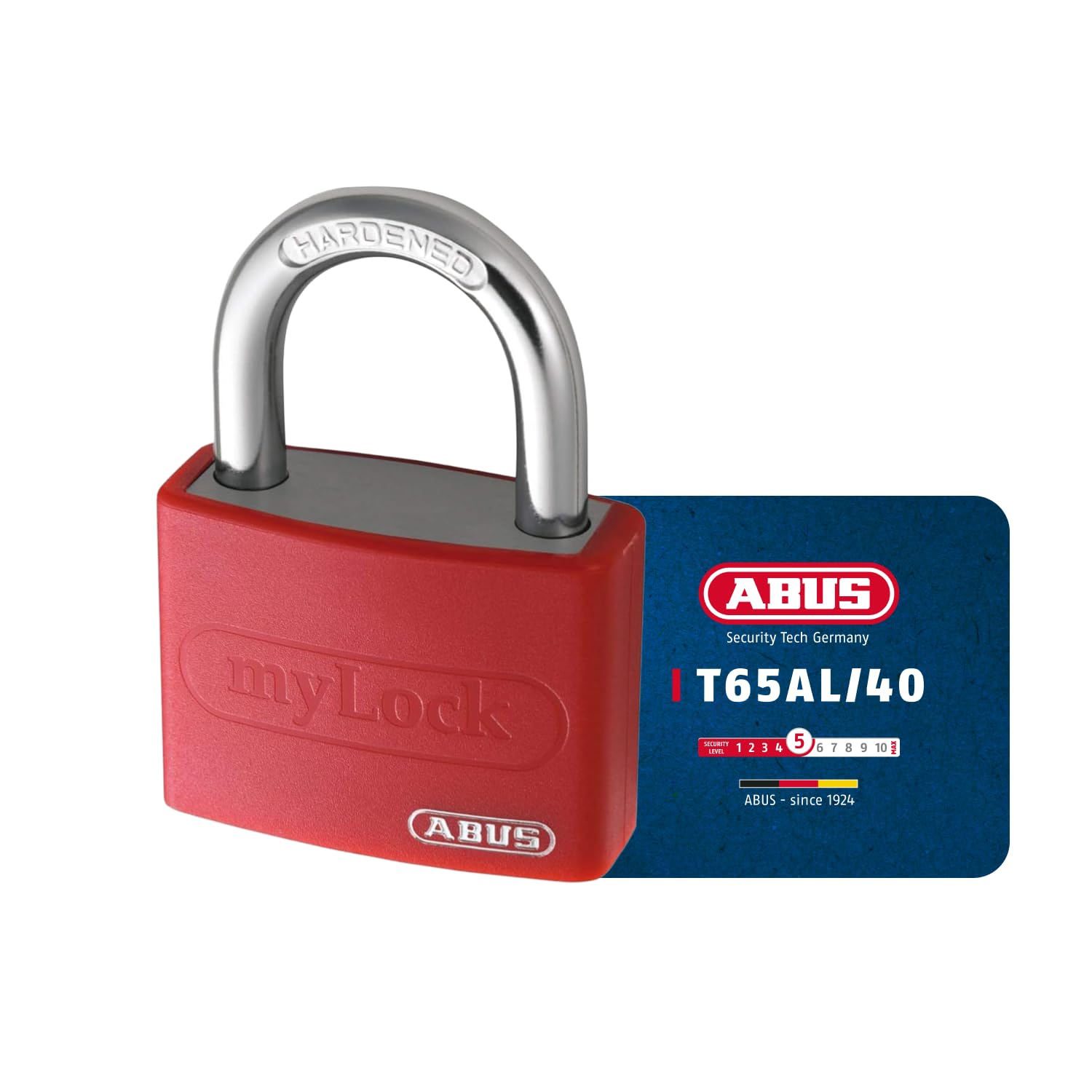 ABUS Padlock T65AL/40 myLOCK - Individually writable - Locker Lock - Solid Aluminium Lock Body - ABUS Security Level 5 - red