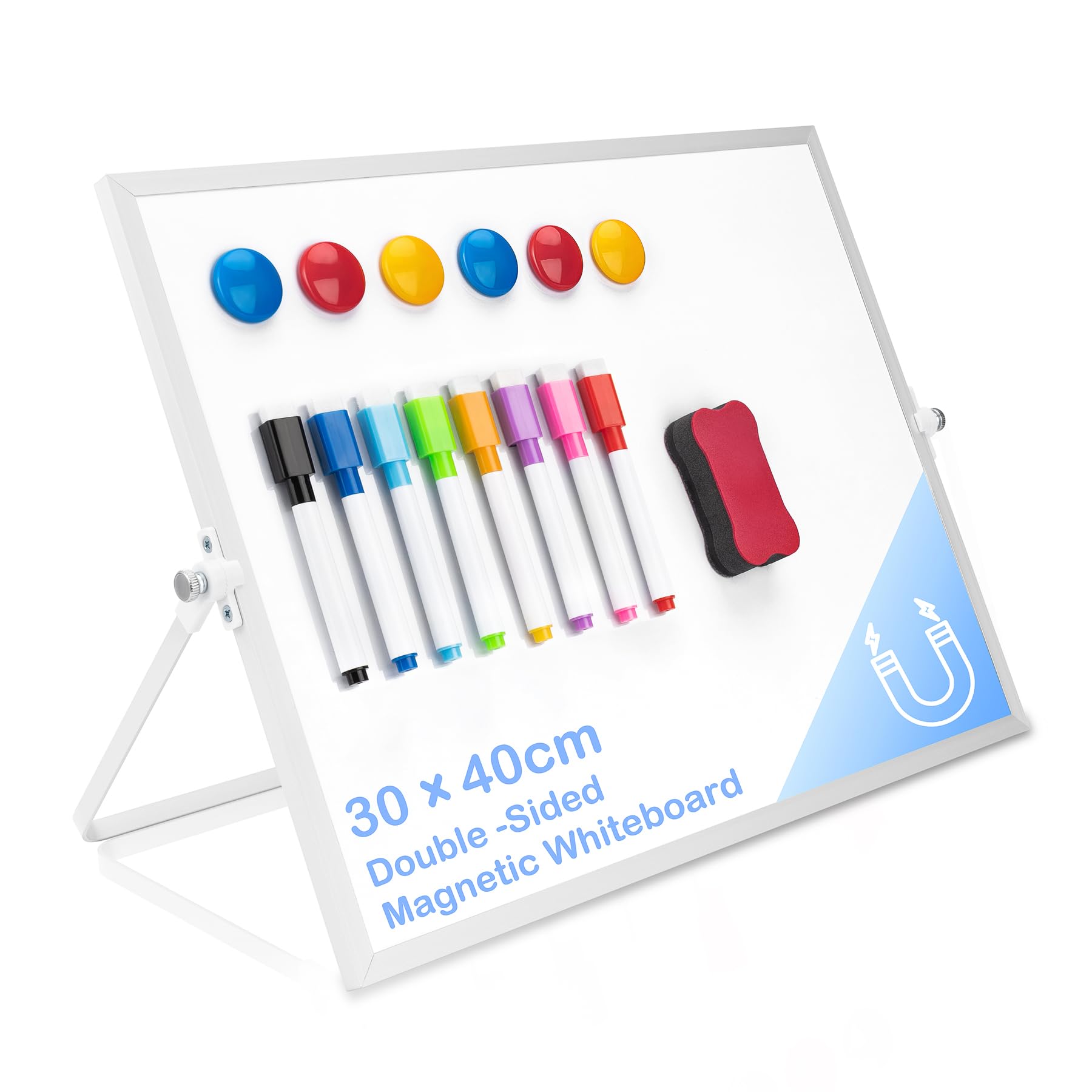 Pechor Magnetic Desktop Whiteboard 30 X 40 cm Double Sided Dry Erase Board with Stand, Easel Kit for Drawing in School, Home, Office