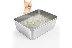 WENBOKMIN Stainless Steel Cat Litter Box, 6in Kitty Litter Tray for Kittens, Small Metal Litter Pan Odor Control Anti-Corrosion Nonstick