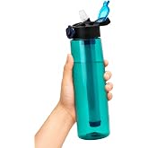 22oz Water Filter Bottle, Portable Outdoor Filtered Water Bottle with Multi-Layer Filtration, Improves Taste &amp; Reduces Odor, BPA-Free Reusable Bottle for Hiking, Camping &amp; Travel (Cyan)