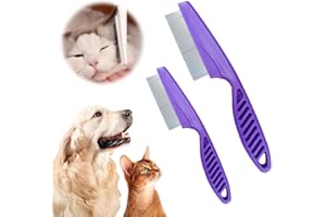 ROWPOZ Multifunctional Pet Hair Comb Tear Stain Removal, 2024 New Pets Grooming Comb Kit 2 in 1 Dog/Cat Comb Tooth Stainless Grooming Massage Comb Suitable for Small Dogs Puppies (1 Set, Purple)