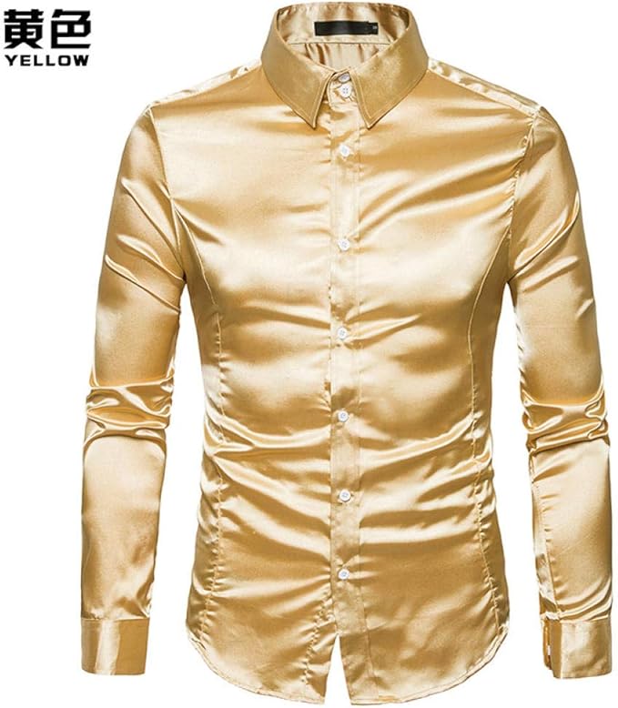 Men s Silk Satin Shirts Long Sleeve Satin Smooth Tops Plain Business Ruffled Vintage Wedding 