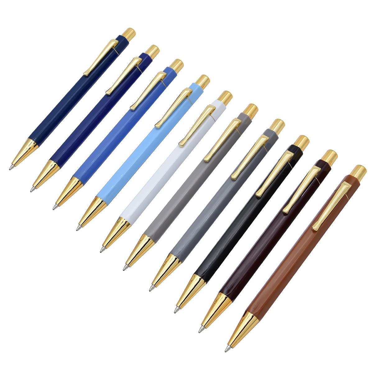 SIPLIV 10 Pcs Click Ball Pens Metal Pen Clip Retractable Pen Glitter Ballpoint Pens with Blue Ink Office Supplies Gift Pens - Gold, Dark color — image 1