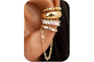 Florideco 4Pcs Ear Cuffs Non-Piercing for Women Dainty 14K Gold Plated Clip On Cartilage Earrings Hypoallergenic Huggie Hoop Cuffs Fake Earings for Non Pierced Ears