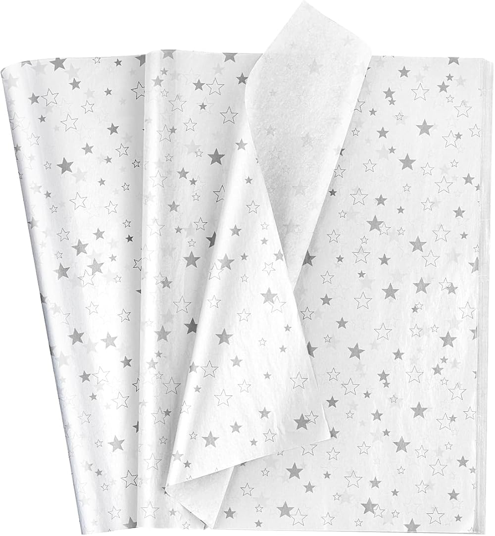 Toopedy White Silver Star Tissue Paper 50 Sheets 50x70cm Gift Wrapping