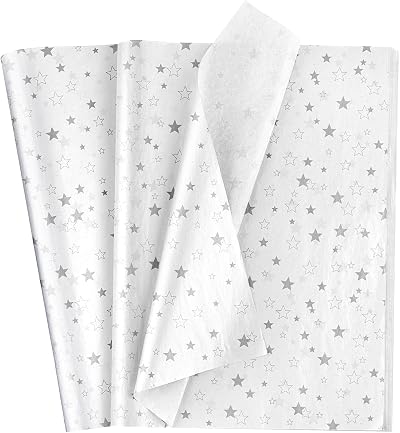 Toopedy White Silver Star Tissue Paper 50 Sheets 50x70cm Gift Wrapping