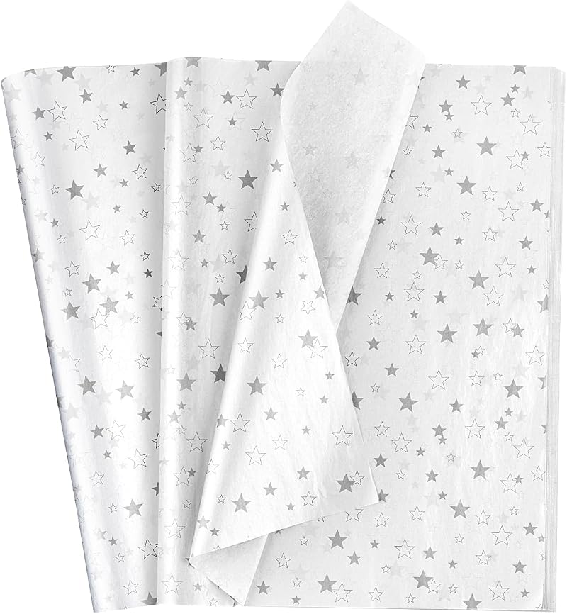Toopedy White Silver Star Tissue Paper 50 Sheets 50x70cm Gift Wrapping