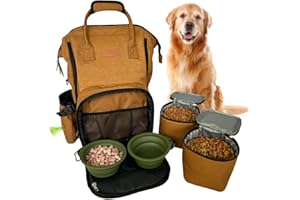 Tito's Closet Pet Travel Bag Includes Dog Travel Accessories 2-Pack Travel Bowls for Dogs, 2 Dog Food Containers, Dog Treat Bag (Brown), DB2024