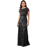 Qbnme Sequin Lace Mother of The Bride Dresses for Women Long A Line Formal Wedding Guest Dress with Short Sleeves