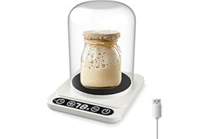 Pakusane Sourdough Starter Warmer House for Kitchen, Precise 1°F Thermostat Control (70-100°F), Auto Warming On/Off, 12-Hour Timer, Game Changer for Home Baking USB Plug Warmer&Glass Dome Edition