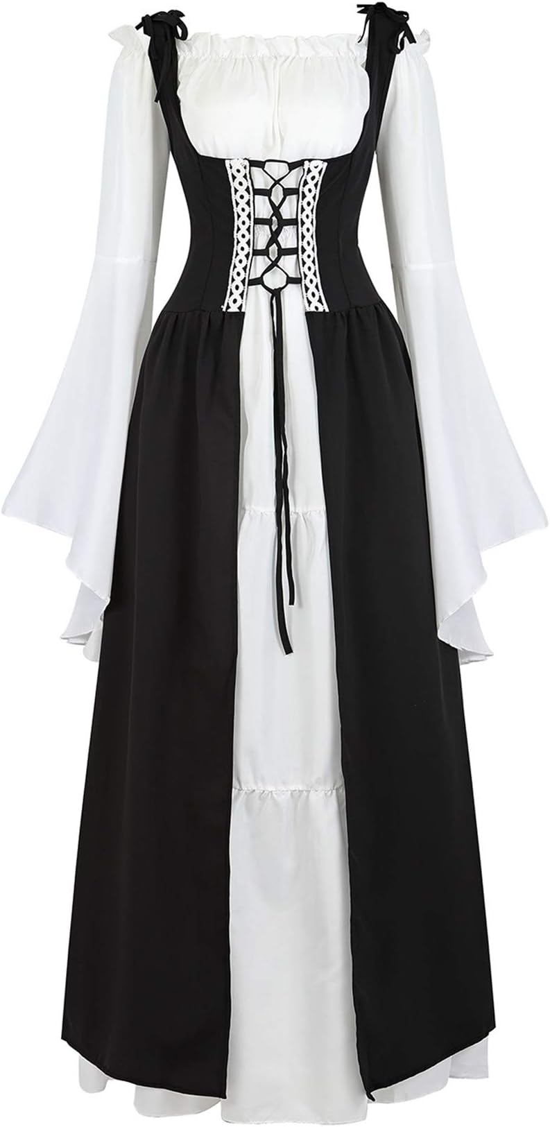 Famajia Womens Renaissance Costume Medieval Irish Over Dress and Trumpet Sleeves Chemise Boho Set
