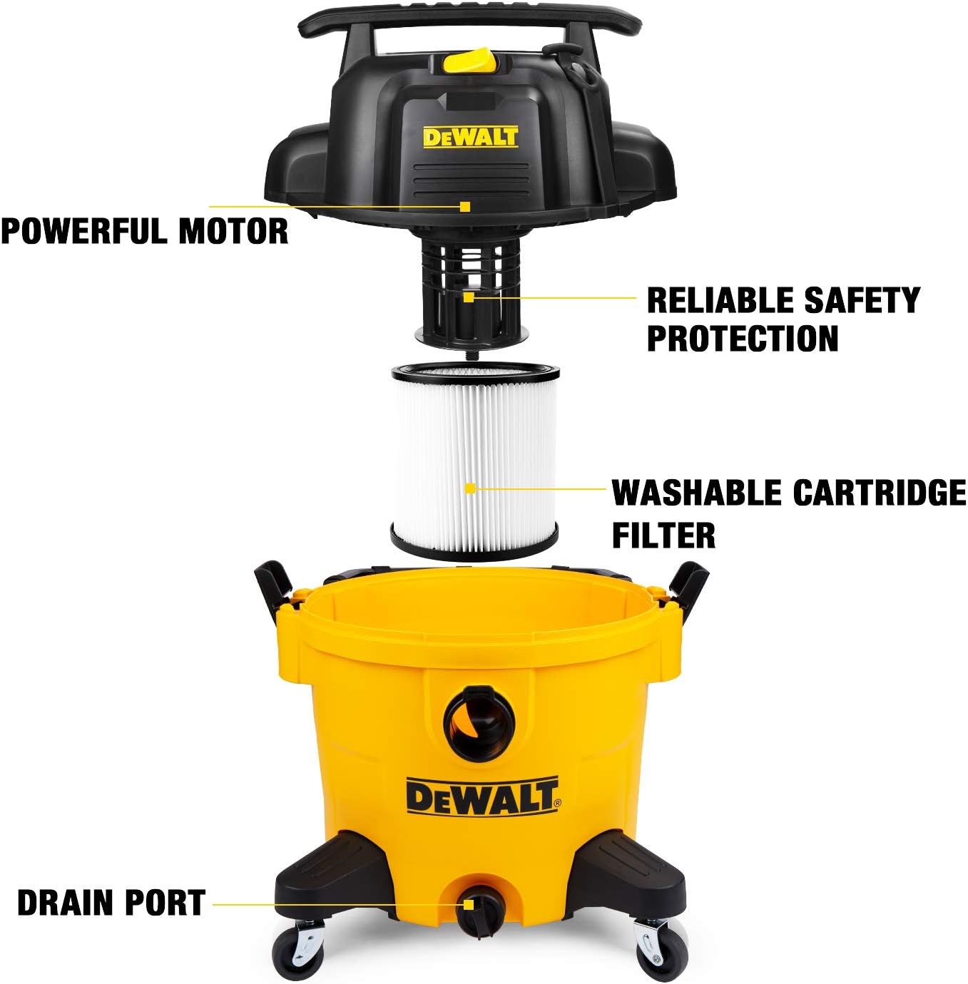 DeWALT DXV10P 10 gallon Quiet Poly Wet Dry Vacuum Yellow - - 