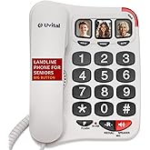 Uvital Big Button Phone for Seniors- Amplified Ringer with Loud Speaker for Hearing Impaired, White Senior Phone for Elderly 