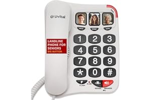 Uvital Big Button Phone for Seniors- Amplified Ringer with Loud Speaker for Hearing Impaired, White Senior Phone for Elderly 