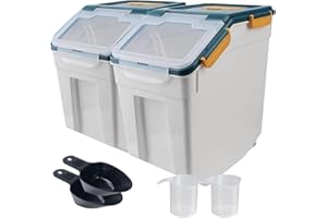 Uotyle 45 lb Flour Storage Container, 2 Pack 25kg Large Rice Containers with Wheels & Seal Lid, BPA Free Dog Cat Pet Food Bin