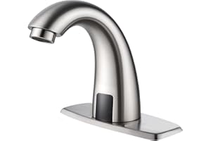 Luxice Brushed Nickel Touchless Bathroom Sink Faucet - Automatic Motion Sensor Battery Opertated with Temperature Mixing Valve for Commercial Lavatory