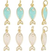 Beebeecraft 8Pcs 2 Colors Enamel Fish Charms 18K Gold Plated Cubic Zirconia Dangle Pink Light Blue Fish Charm for Jewelry Making Earring Necklace