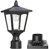 Solar Post Lights, 6000K Dusk to Dawn Solar Lamp Post Light with Pier Mount Base, Solar Post Lights Outdoor Waterproof for Ga