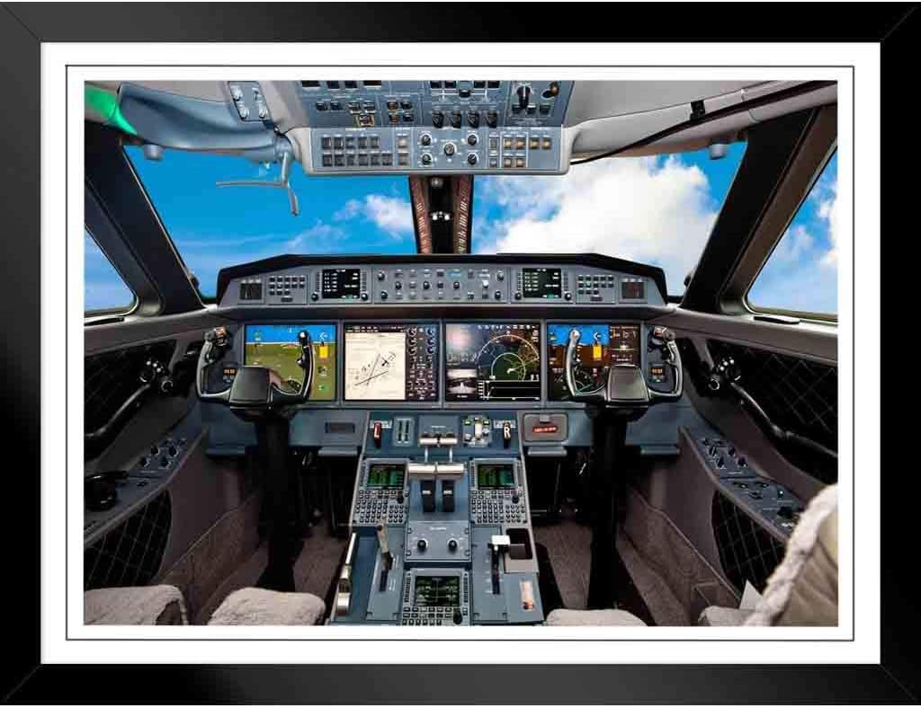 Amazon Co Jp ぶら下げ絵画 性格ポスター 民間航空機ジェット飛行機のコックピット高詳細機器テーマ サイズ 43x33cm 額縁を送る ホーム キッチン